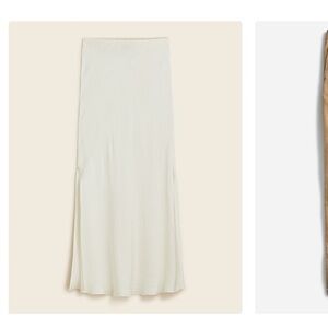 Cupro-blend flared slip skirt, antique white. Size L